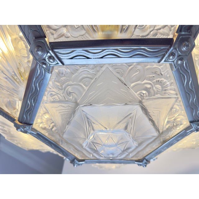 1930’s French Art Deco Chandelier Signed Verrerie Des Hanots For Sale - Image 11 of 12