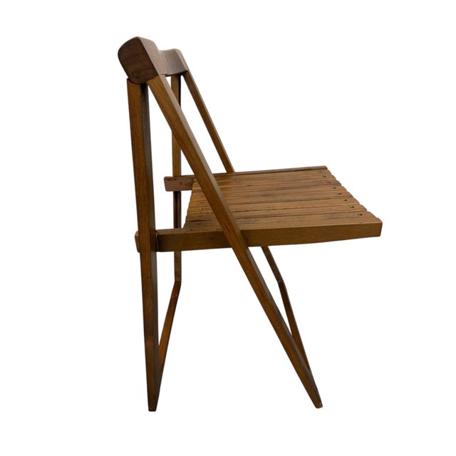 Mid-Century Modern Slatted Walnut Folding Dining Chairs - Set of 4 For Sale - Image 4 of 6