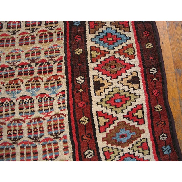 Tribal 1900s Ivory Tribal Paisley Antique Kurdish Persian Rug 3'6" X 10'0" Handknotted Wool Carpet For Sale - Image 3 of 5