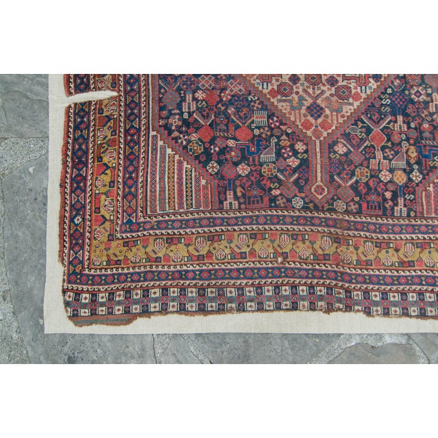 Rustic 1900s Antique Rug Diamond Medallion Hand Knotted Distressed Wool on Linen Area Rug - 5’5” X 8’4” For Sale - Image 3 of 10