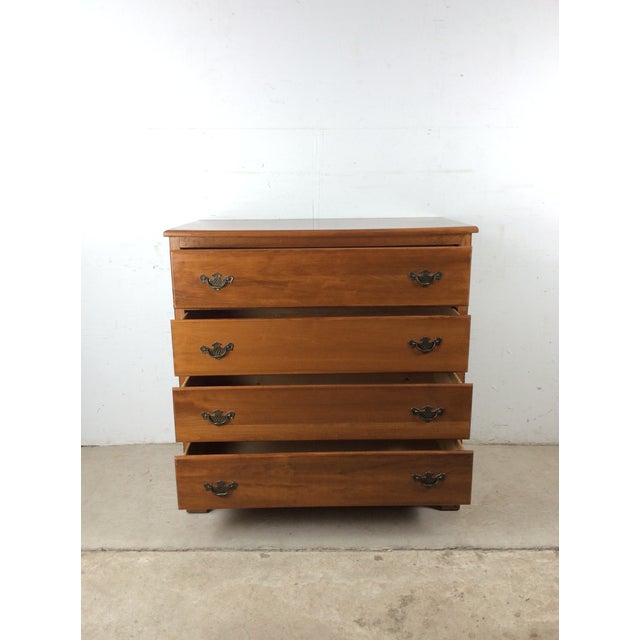 Vintage Maple Chest of Four Drawers With Brass Hardware and Small Mirror For Sale - Image 10 of 17