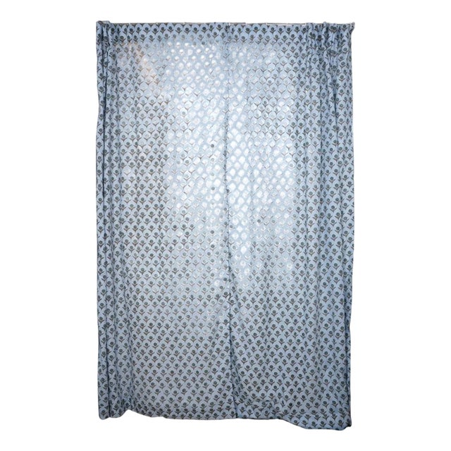 “Viscose Colored Linen Block Print Ring Curtain – Semi-Sheer Size,54"X24"- Genda Pushp For Sale