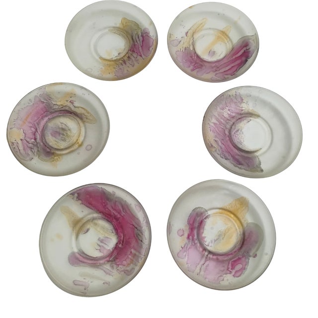 1980s Rueven Art Nouveau Demitasse Cups and Saucers Frosted Glass - Set of 6 For Sale In Tampa - Image 6 of 14