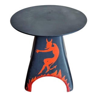 One of a Kind American Folk Art Industrial Cast Iron Anvil Stand Now Steampunk Table Stool With Devil Painting For Sale