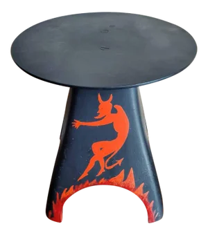 One of a Kind American Folk Art Industrial Cast Iron Anvil Stand Now Steampunk Table Stool With Devil Painting