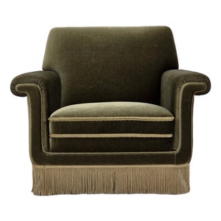 Danish Armchair in Green Furniture Velour, 1970s For Sale
