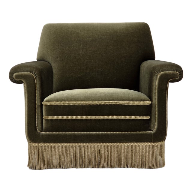 Danish Armchair in Green Furniture Velour, 1970s For Sale