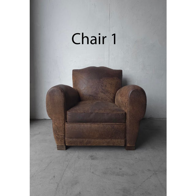 French Style Patinated Leather Lounge Chairs by Restoration Hardware For Sale - Image 9 of 15