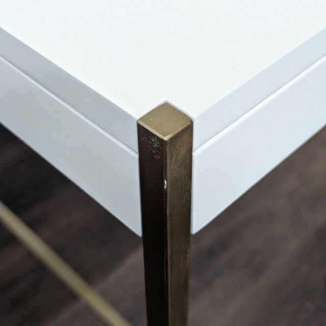 West Elm Zane Modern White Compact Desk With Brass Metal Frame For Sale In San Francisco - Image 6 of 7