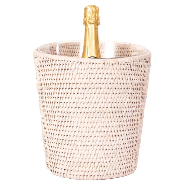 Coastal Artifacts Rattan Small Rattan Champagne Bucket with Acrylic Insert, White Wash For Sale - Image 3 of 4