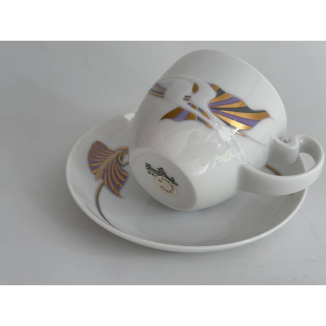 1990s Form Asimmetria Goldraster Espresso Cup and Saucer by Bjørn Wiinblad for Rosenthal Studio Linie Germany, 1988, Set of 6 For Sale - Image 5 of 7