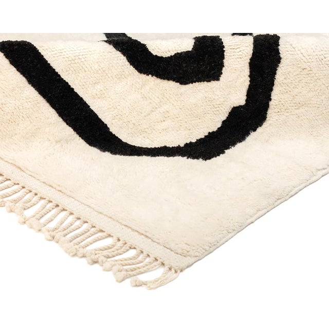Minimalist Abstract Line Hand-Knotted Wool Rug | 9'10" X 6'5" | One of a Kind For Sale - Image 6 of 8