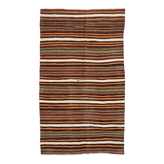 Mid 20th Century Striped Vintage Turkish Kilim Rug For Sale