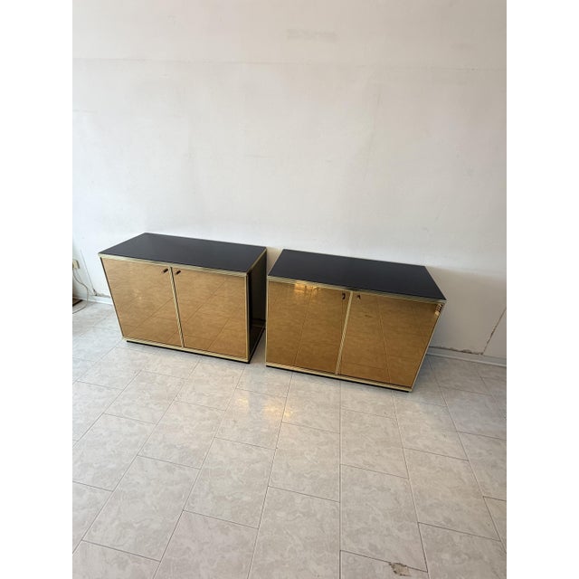 Gold Mirrored Glass and Brass Storage Units attributed to Renato Zevi, 1970s, Set of 2 For Sale - Image 3 of 18