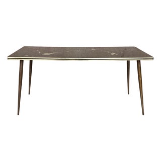 Italian Mid-Century Modern Black & Gold Coffee Table with Abstract Painting Top For Sale