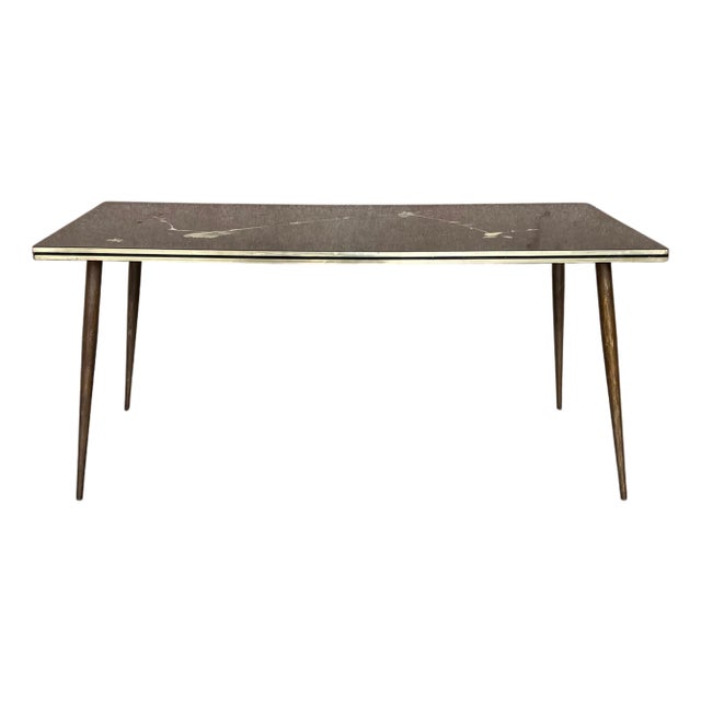 Italian Mid-Century Modern Black & Gold Coffee Table with Abstract Painting Top For Sale