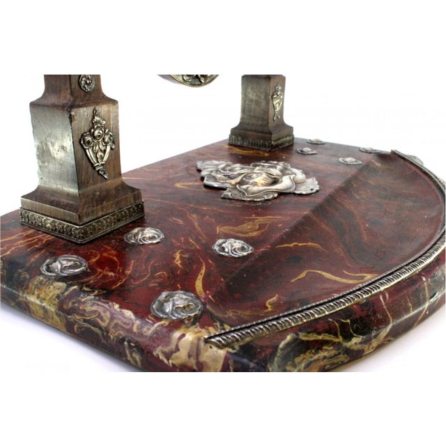 Metal Marble Dressing Table Mirror with Silver Applications For Sale - Image 7 of 9