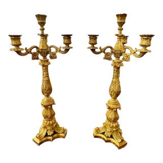 Pair of 19h C. French Louis XVI Gilt Bronze Candelabras For Sale