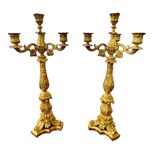 Pair of 19h C. French Louis XVI Gilt Bronze Candelabras