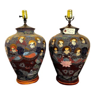 A Pair of Antique Satsuma Vase Lamps For Sale