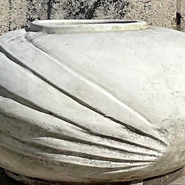 Vintage White Deco Style Cement Planter With Ridges For Sale - Image 12 of 12