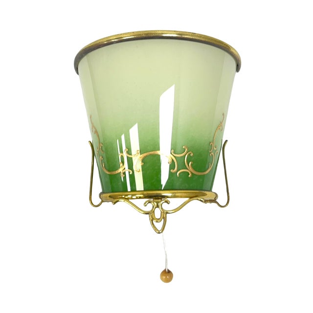 Green Gradient Glass Wall Sconce With Brass Fixture, France 1960s. For Sale - Image 10 of 12