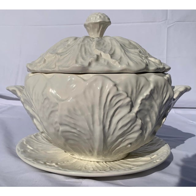 Mid 20th Century Mid Century White Ceramic Cabbage Shaped Soup Tureen For Sale - Image 4 of 11