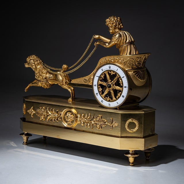 Empire Mantel Clock with Putto in Chariot by Thiery À Paris For Sale - Image 5 of 11
