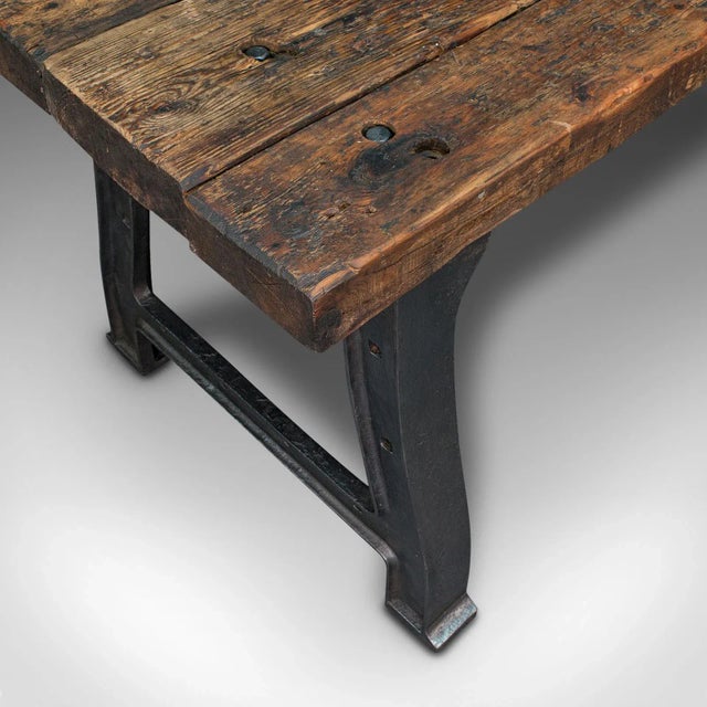 Brown 1850s Antique Victorian English Pine and Iron Foundry Table For Sale - Image 8 of 13