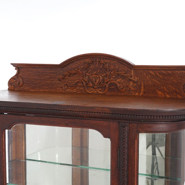 Wood Antique RJ Horner Diminutive Oak Vitrine with Ribbon & Foliate Elements Circa 1910 For Sale - Image 7 of 12