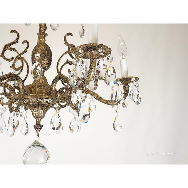 Antique 6 Light Svelte Sparkling Splendid Brass Cut Lead Crystal Chandelier ~ ~ Rewired ~ Restored ~ Rejuvenated ~ Ready to Hang ~ For Sale - Image 4 of 12
