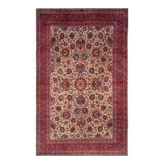 Antique Kashan 100% Wool Area Rug, 10' 7'' X 16'11'' For Sale