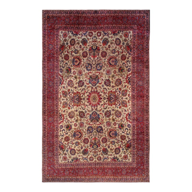 Antique Kashan 100% Wool Area Rug, 10' 7'' X 16'11'' For Sale