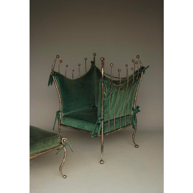 Impressive 1980s postmodern throne chair and foot stool in Baroque style. It comes with its original cushions. A very...