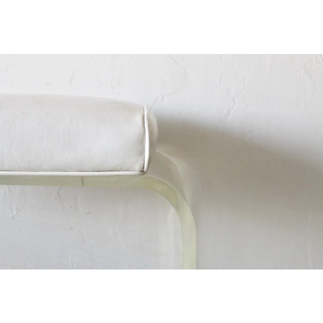 Thick Lucite Acrylic Waterfall Faux Leather Padded Vanity Stool With Castors Vintage Mid Century Modern For Sale In Miami - Image 6 of 10