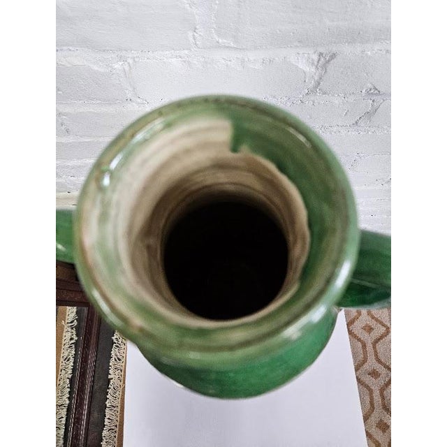 Early 20th Century French Glazed Ceramic Amphora Vase – Vibrant Green & Rich Terracotta For Sale - Image 4 of 8