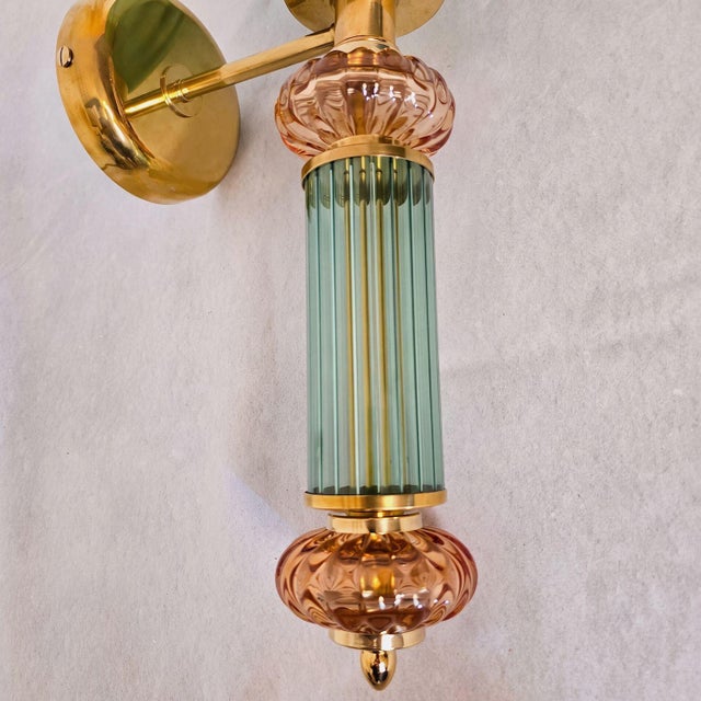Green 1990s Mid Century Modern Green and Amber Murano Glass Sconces - a Pair For Sale - Image 8 of 11