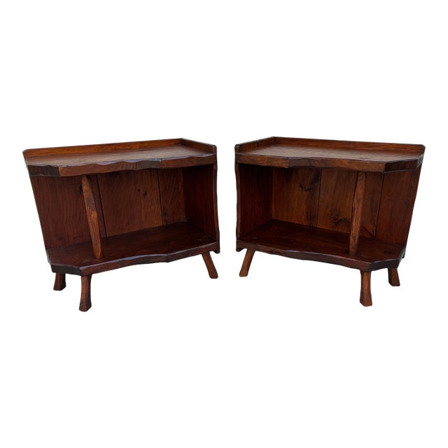 Hunt Country Furniture Rustic Rough Cut Pine & Oak Side Tables - A Pair For Sale