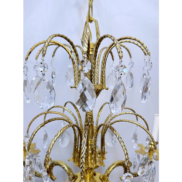 1930's Ornate Bronze Chandelier With Crystal Pendant For Sale In New York - Image 6 of 12