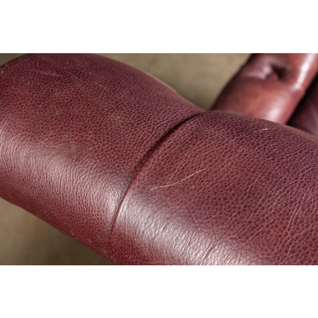 Vintage Humidor Armchair and Rolling Ottoman Set in Burgundy For Sale - Image 13 of 17