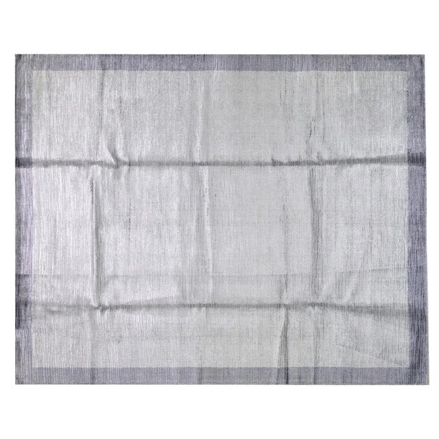 Modern Silk Soft Texture Bamboo Hand Knotted Rug,8'x10'2" For Sale In New York - Image 6 of 6