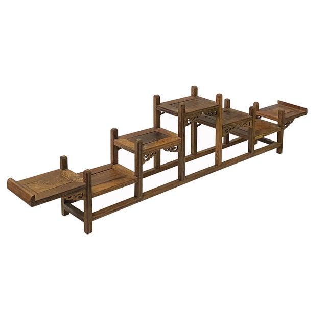 Chinese Brown Wood Bridge Step Shape Table Top Curio Display Easel Stand For Sale - Image 3 of 9