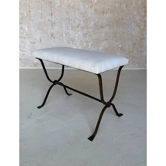 Spanish Gilt Iron Bench With Hammered Frame For Sale In New York - Image 6 of 12