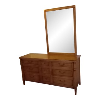 1950s Drexel Pecan Campagna 9 Drawer Dresser With Mirror For Sale