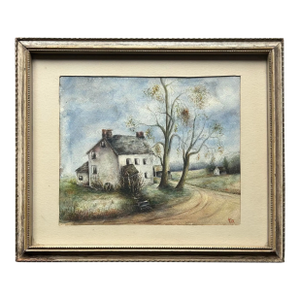 Antique Original Watercolor of a Country Farm House