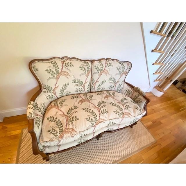 Antique Settee Upholstered in Botanical Embroidery by Jane Shelton For Sale - Image 4 of 12