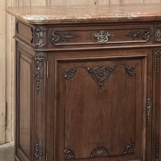 Early 20th Century Antique Country French Louis XIV Walnut Marble Top Buffet For Sale - Image 5 of 18