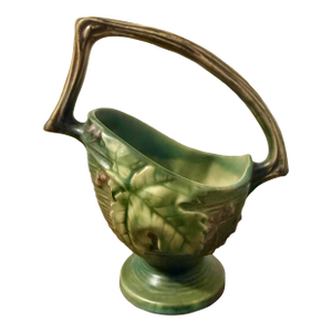 Roseville Bushberry Green Art Pottery Basket