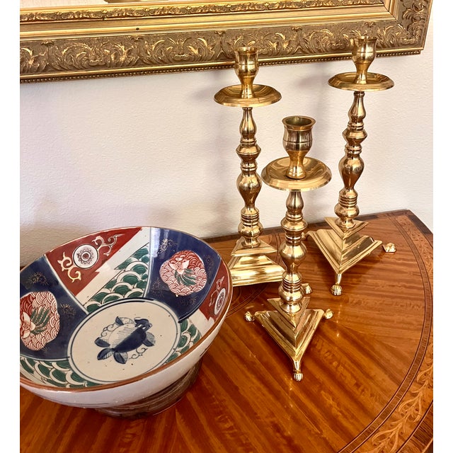 Vintage 1970s Brass Clawfoot Candle Holders - Set of 3 For Sale In Dallas - Image 6 of 13