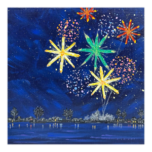 Celebrate 2 Fireworks Acrylic Painting 8"x8" Celebration Theme Wall Art Unframed